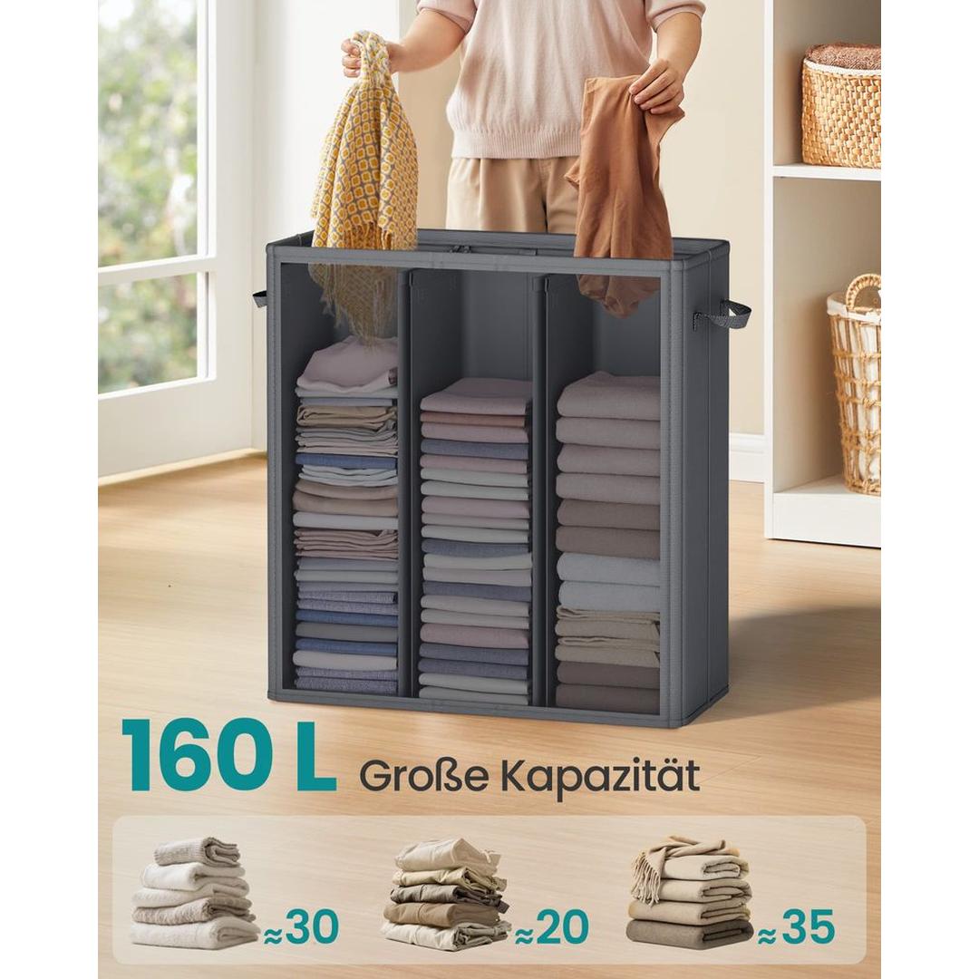 Wasmand met 3 Compartimenten en Afneembare Wasbare Binnenzak – Wasbox met Deksel en Sorteerlabels