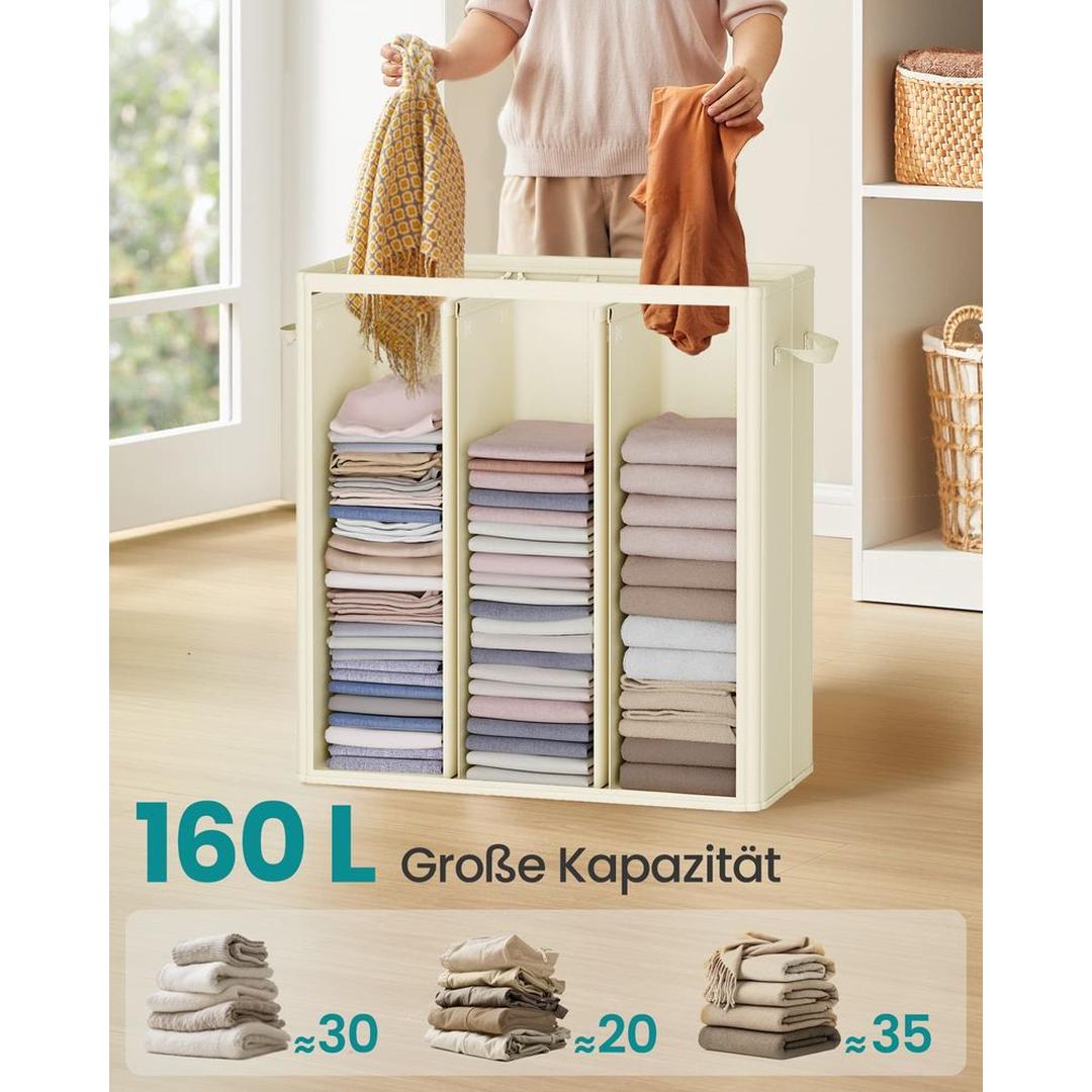 Wasmand met 3 Compartimenten en Afneembare Wasbare Binnenzak – Wasbox met Deksel en Sorteerlabels