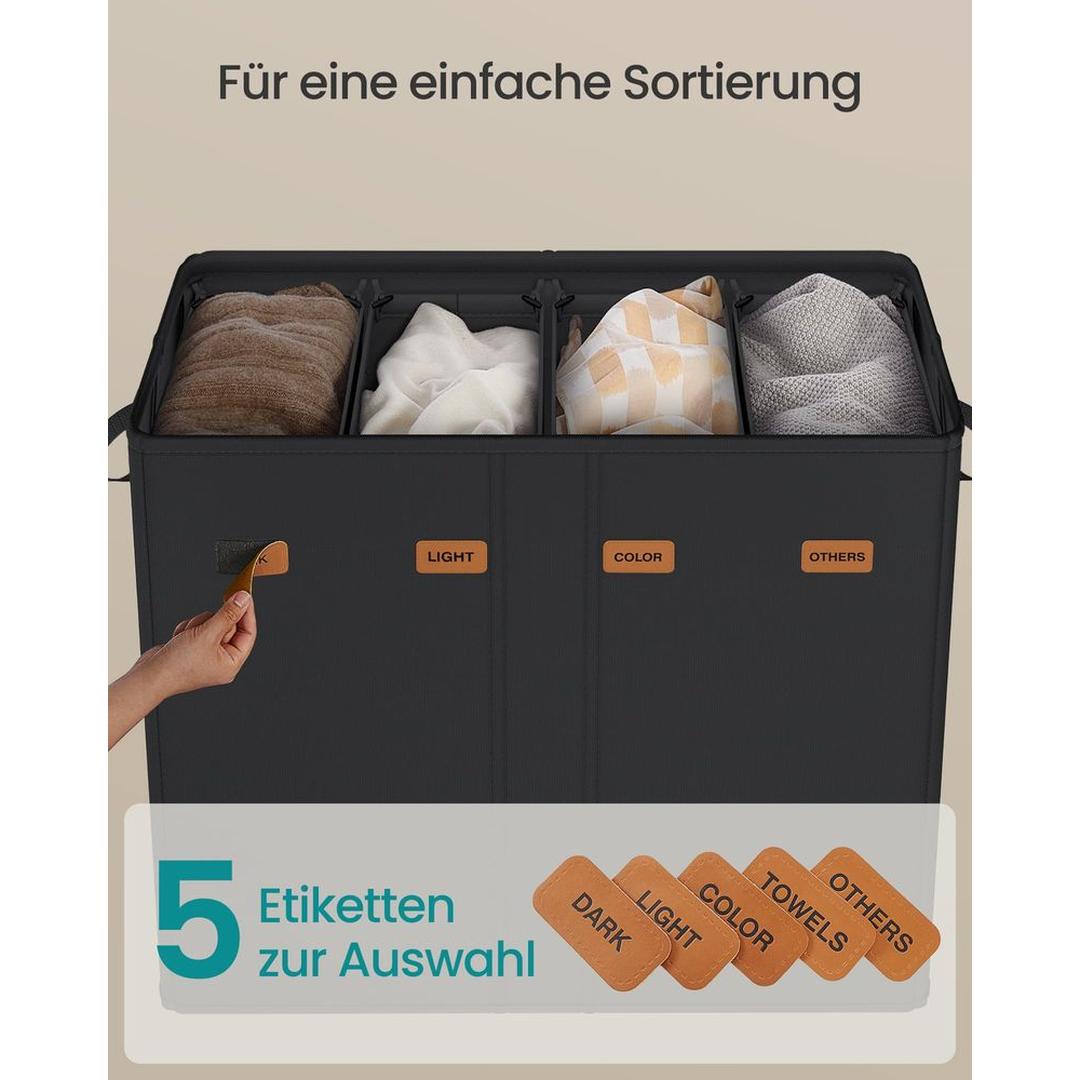 Wasmand met 3 Compartimenten en Afneembare Wasbare Binnenzak – Wasbox met Deksel en Sorteerlabels