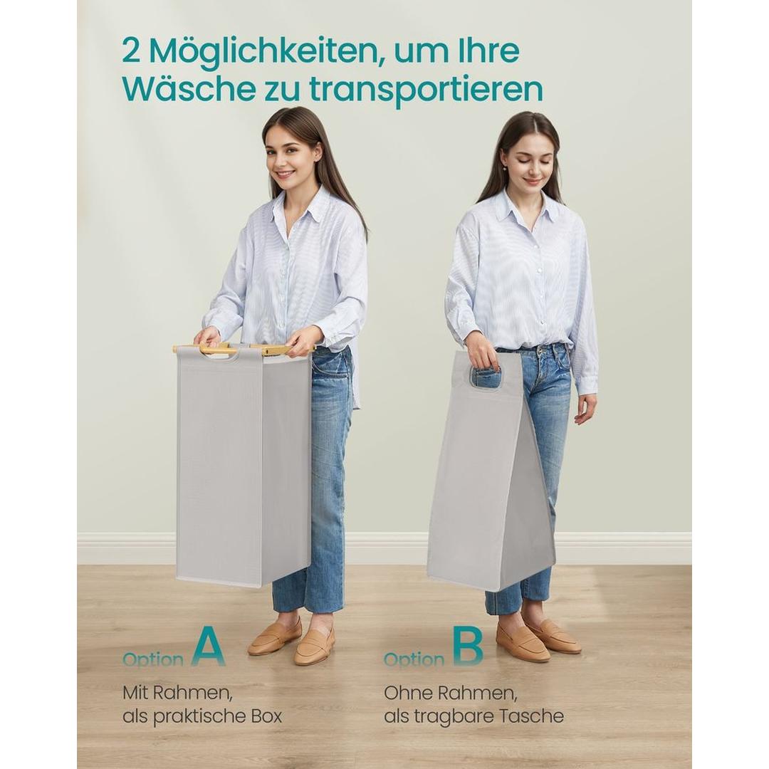 Wasmand met Meerdere Compartimenten – 3-Vaks Wasbox van Bamboe met Opbergplank en Uitneembare Waszakken