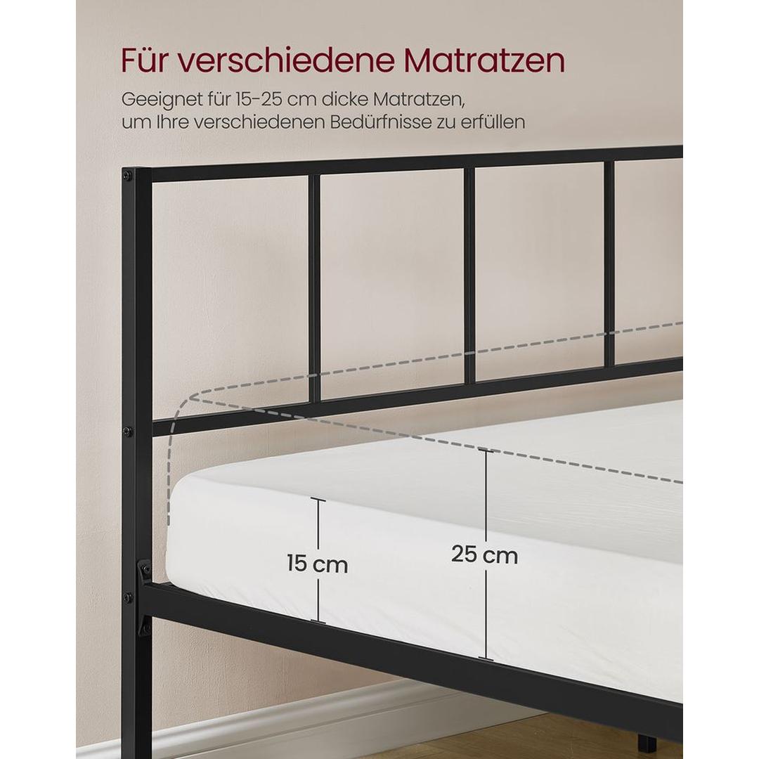 Metalen bedframe 160 × 200 cm – met 2 opbergplanken, matzwart, draagvermogen tot 450 kg