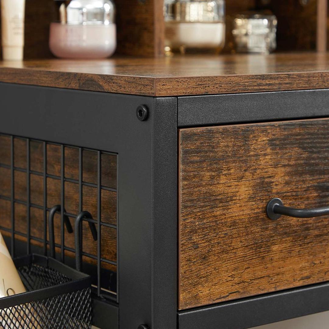 Kaptafel met Spiegel en Kruk – Make-uptafel met 3-Delige Klapspiegel, Lades en Open Opbergvakken