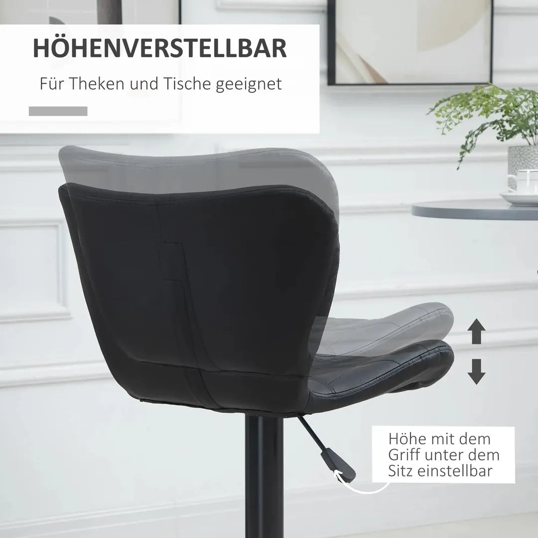 Barkrukken Set van 2 – In Hoogte Verstelbaar en Draaibaar met Voetsteun – Lederlook en Metalen Frame – Grijs – 44 x 49 x 90-110 cm