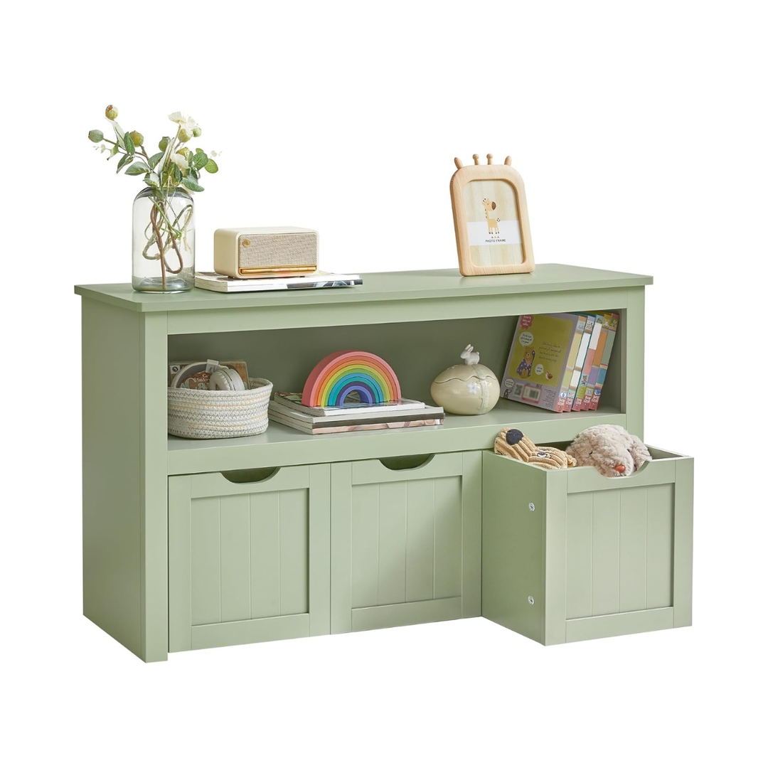 Speelgoedkast met 3 opbergbakken – kinderopbergkast van MDF, met wieltjes, 102 × 30 × 60 cm