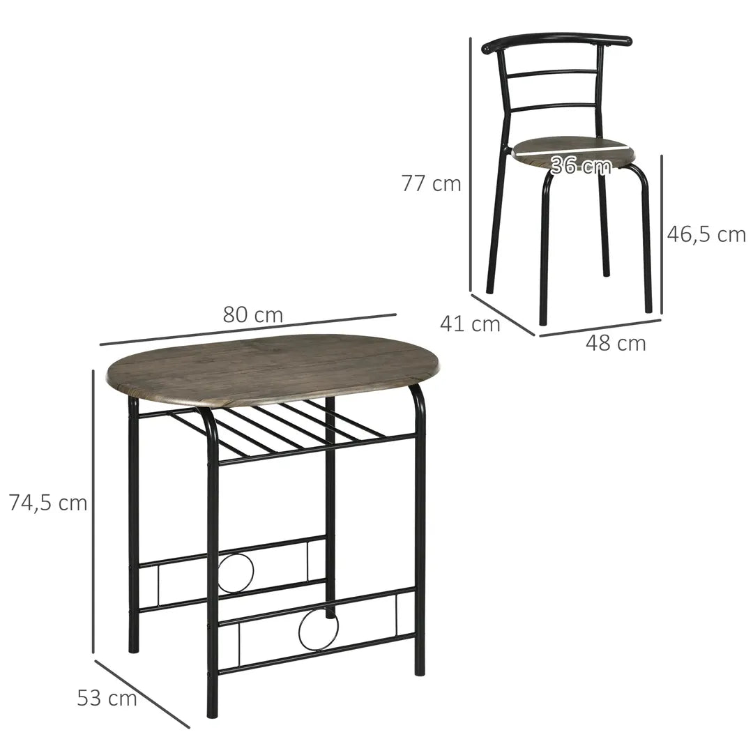 Eettafelset voor 2 Personen – 1 Tafel, 2 Stoelen van Grenenhout – Wit en Grijs