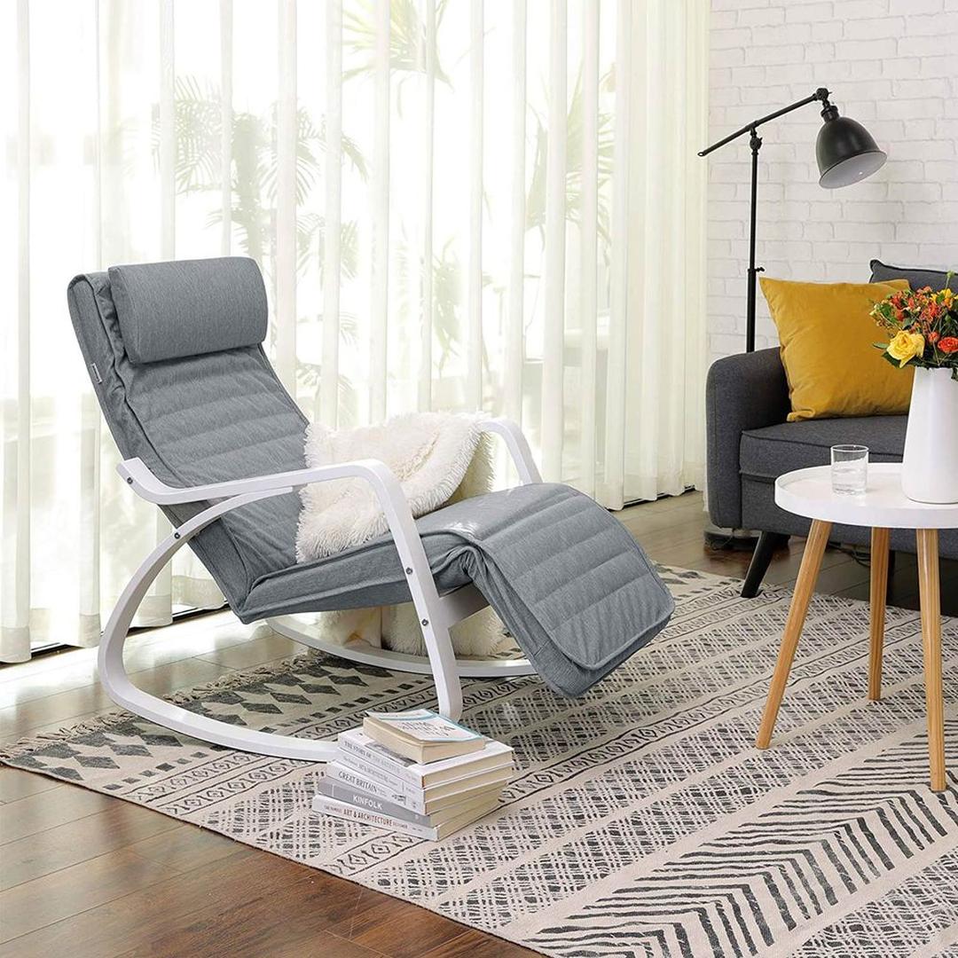 Grijze Schommelstoel met Voetensteun – Comfortabele Relaxstoel voor Woonkamer of Leeshoek