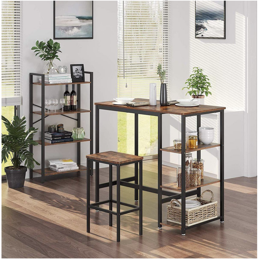 Bartafel met 3 Planken – Houten Statafel in Bruin/Zwart, 109 × 60 × 100 cm
