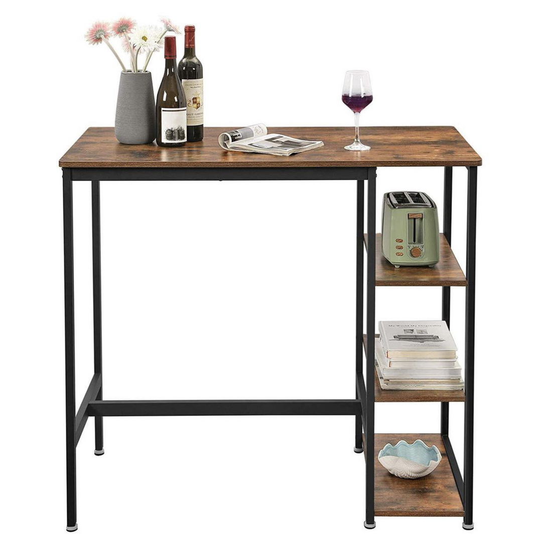Bartafel met 3 Planken – Houten Statafel in Bruin/Zwart, 109 × 60 × 100 cm