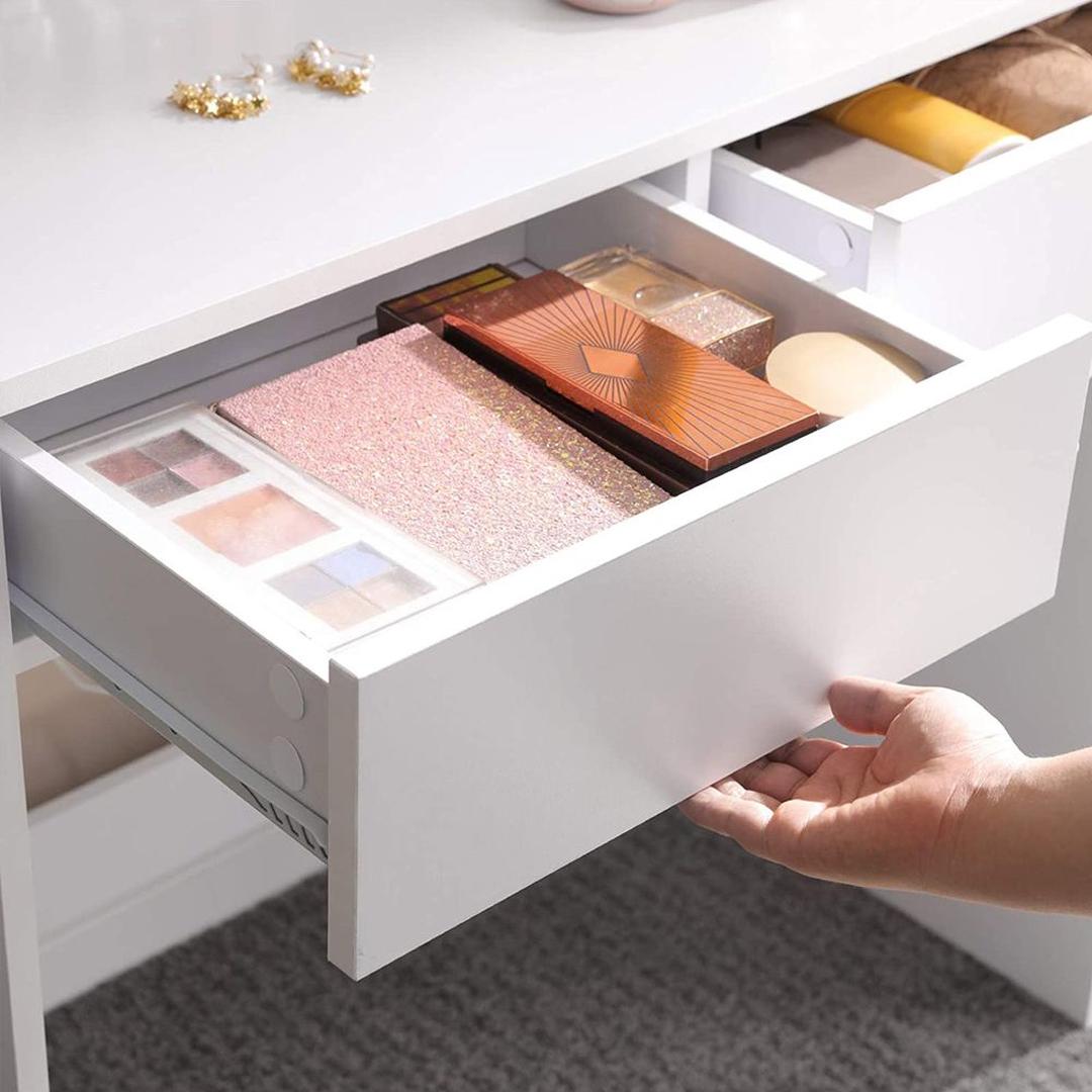 Kaptafel met Rechthoekige Spiegel – Make-uptafel met 2 Lades, Open Opbergvakken en Verhoogde Plank