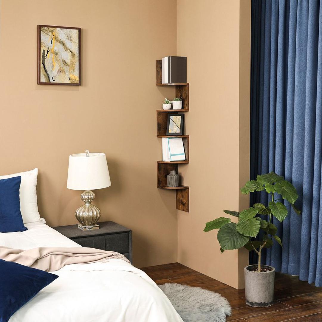 Zwevend Hoekwandrek in Houtlook – Ruimtebesparende Wandplank voor Woonkamer, Keuken of Slaapkamer