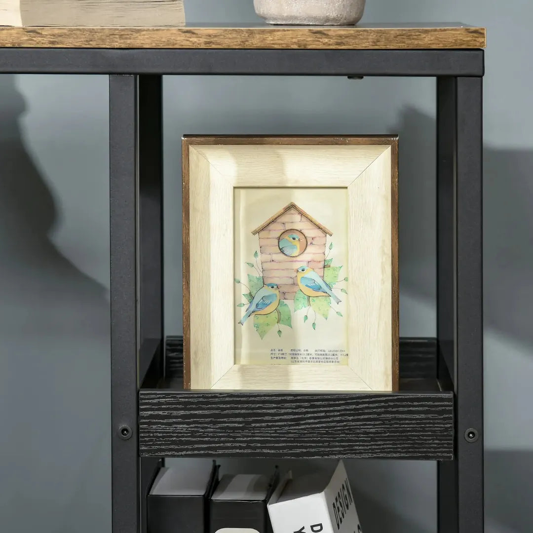 Bijzettafel met Rollen – Hoogteverstelbaar, 2 Opbergniveaus, Metaalframe, 80x40x72-82 cm, Bruin/Zwart
