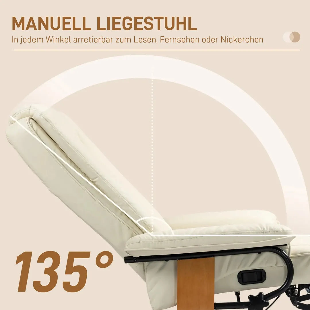 Relaxfauteuil met Ligfunctie – Draaibaar – Kunstleer Zwart – Stalen Frame – Max. 150 kg