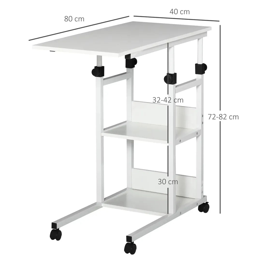 Bijzettafel met Rollen – Hoogteverstelbaar, 2 Opbergniveaus, Metaalframe, 80x40x72-82 cm, Bruin/Zwart