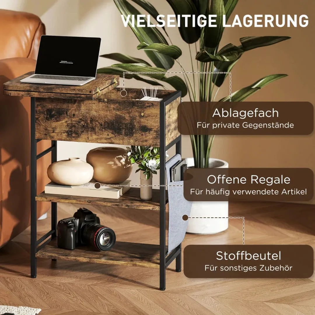 Nachtkastje met stopcontact en USB – 2 opbergvakken – Bijzettafel rustiek bruin – 60x29,8x58,5 cm