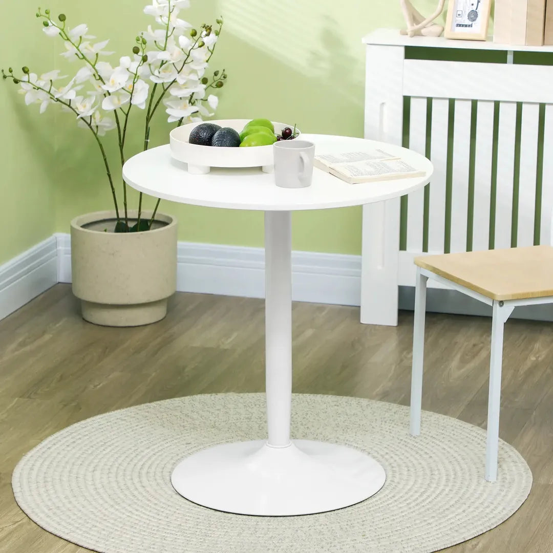 Eettafel voor 2 Personen – Rond Tafelblad Ø80 cm van MDF en Staal, Antislip, Wit, 75 cm Hoog