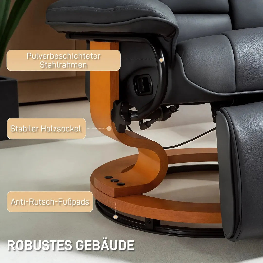 Relaxfauteuil met Ligfunctie – Draaibaar – Kunstleer Zwart – Stalen Frame – Max. 150 kg