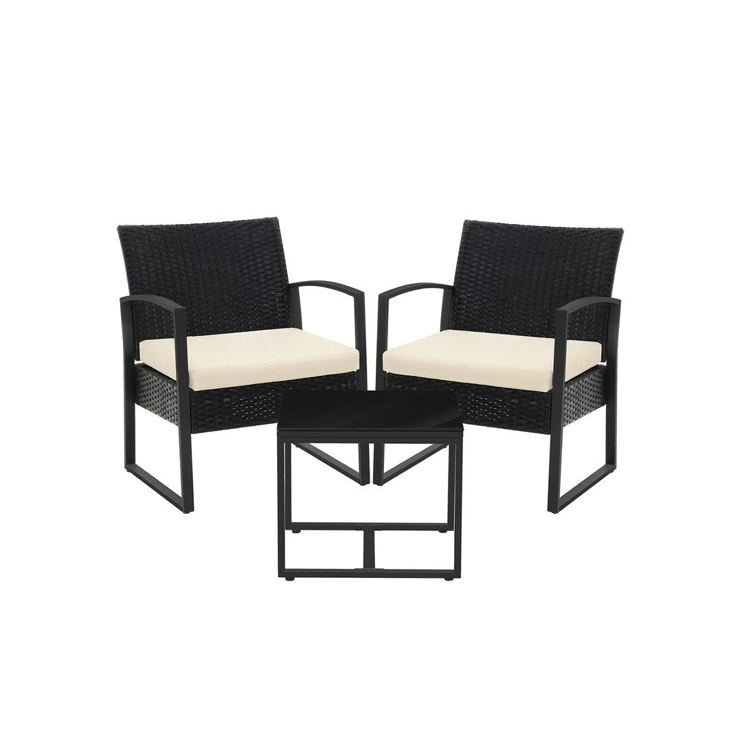 Tuinmeubelset 3-delig in rattanlook – 2 stoelen en bijzettafel – PE rotan en stalen frame – draagkracht 150 kg per stoel