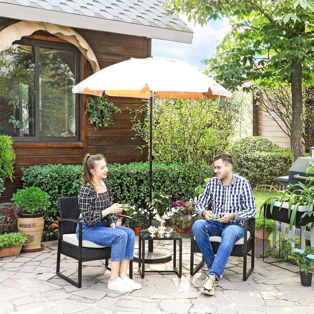 Tuinmeubelset 3-delig in rattanlook – 2 stoelen en bijzettafel – PE rotan en stalen frame – draagkracht 150 kg per stoel