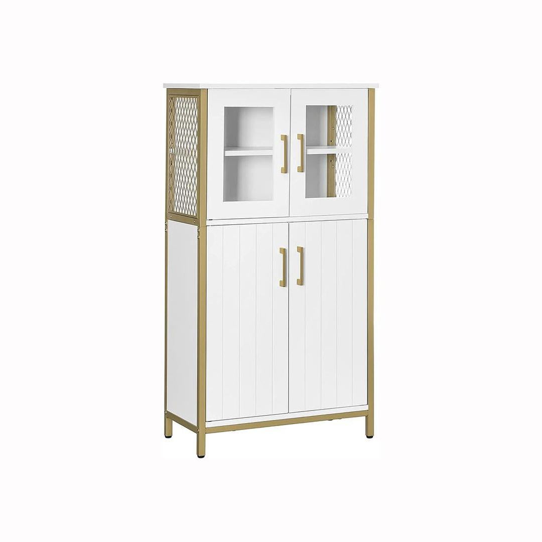 Dressoir met Glazen Deuren – Industriële Opbergkast met Verstelbare Legplanken van Staal en Spaanplaat