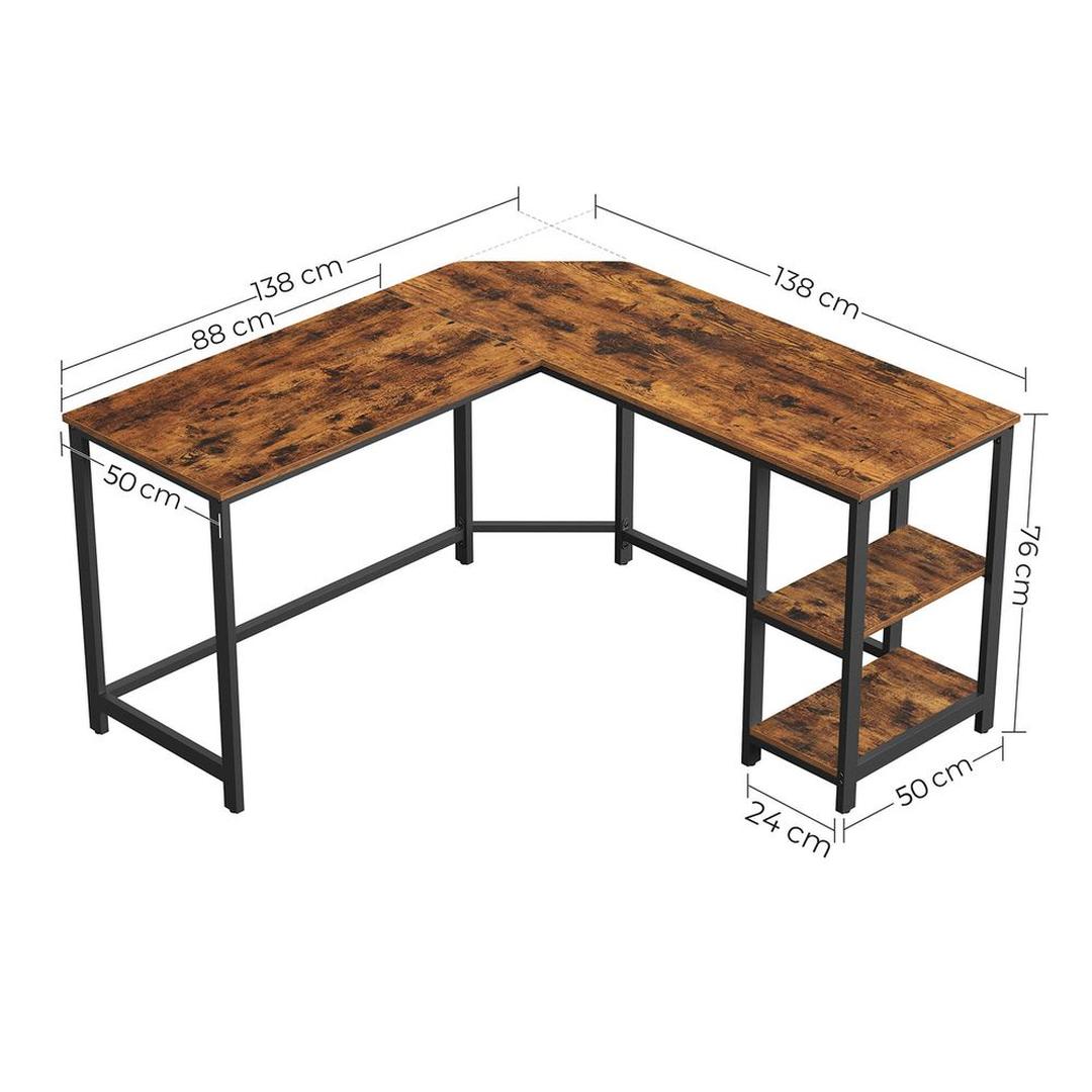 L-vormig Bureau met 2 Opbergplanken en Houtlook Werkblad – Ruim Hoekbureau voor Kantoor en Thuiswerkplek