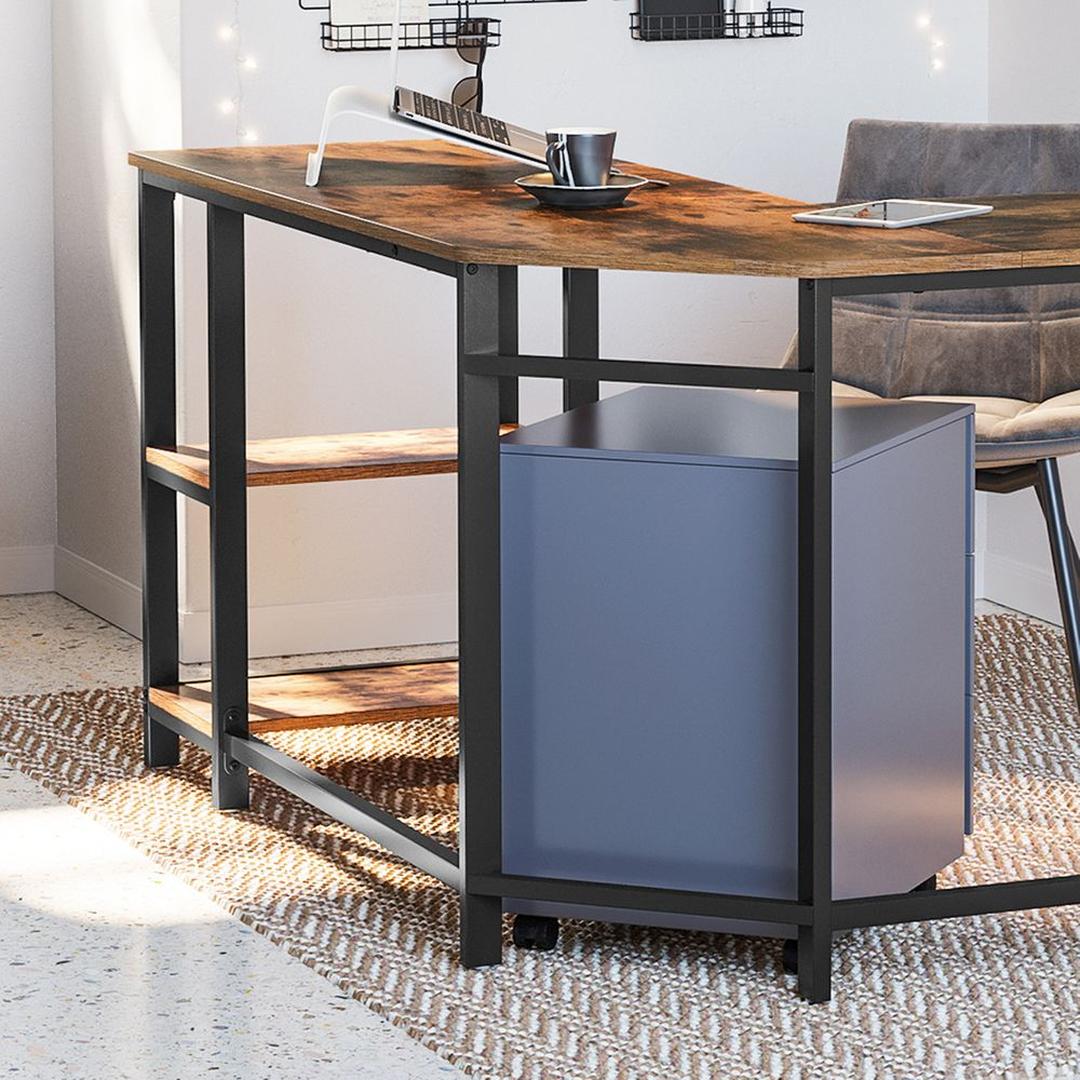L-vormig Bureau met 2 Opbergplanken en Houtlook Werkblad – Ruim Hoekbureau voor Kantoor en Thuiswerkplek