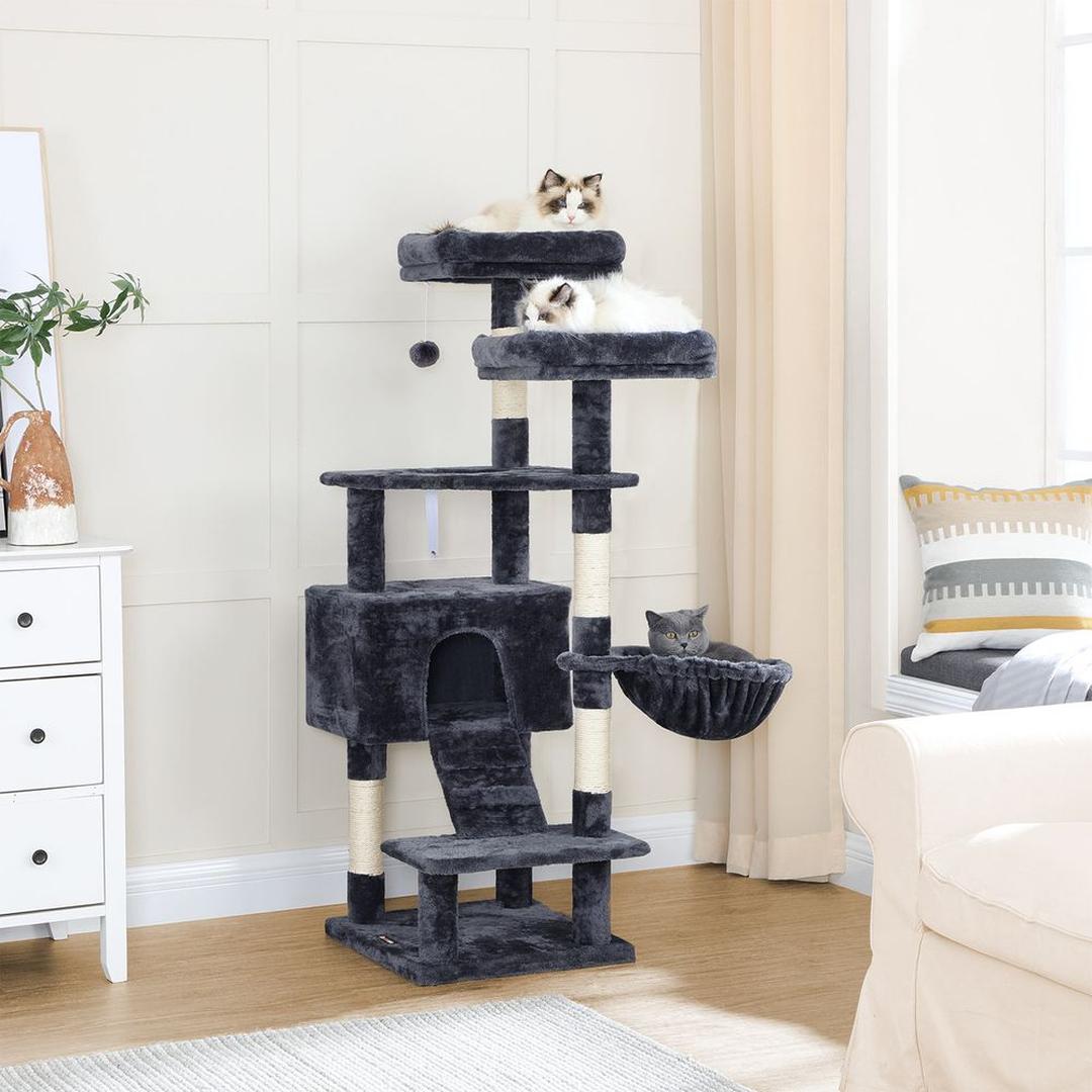 Krabpaal 142 cm in Lichtgrijs – Klim- en Speelmeubel voor Katten met Meerdere Niveaus