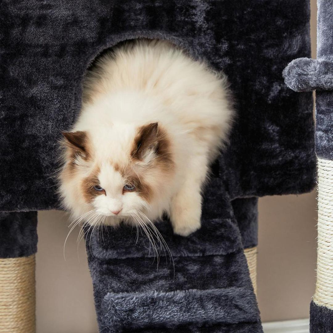 Krabpaal 142 cm in Lichtgrijs – Klim- en Speelmeubel voor Katten met Meerdere Niveaus