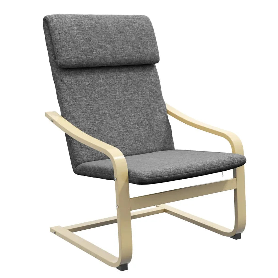 Fauteuil met hoofdsteun en armleuningen – linnen-look bekleding – houten frame – 85 x 75 x 90 cm