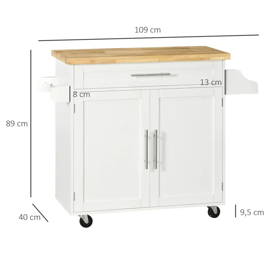 Keukentrolley met 1 Kruidenrek en 1 Handdoekhouder – 109 x 40 x 89 cm, Witte Servierwagen op Wielen