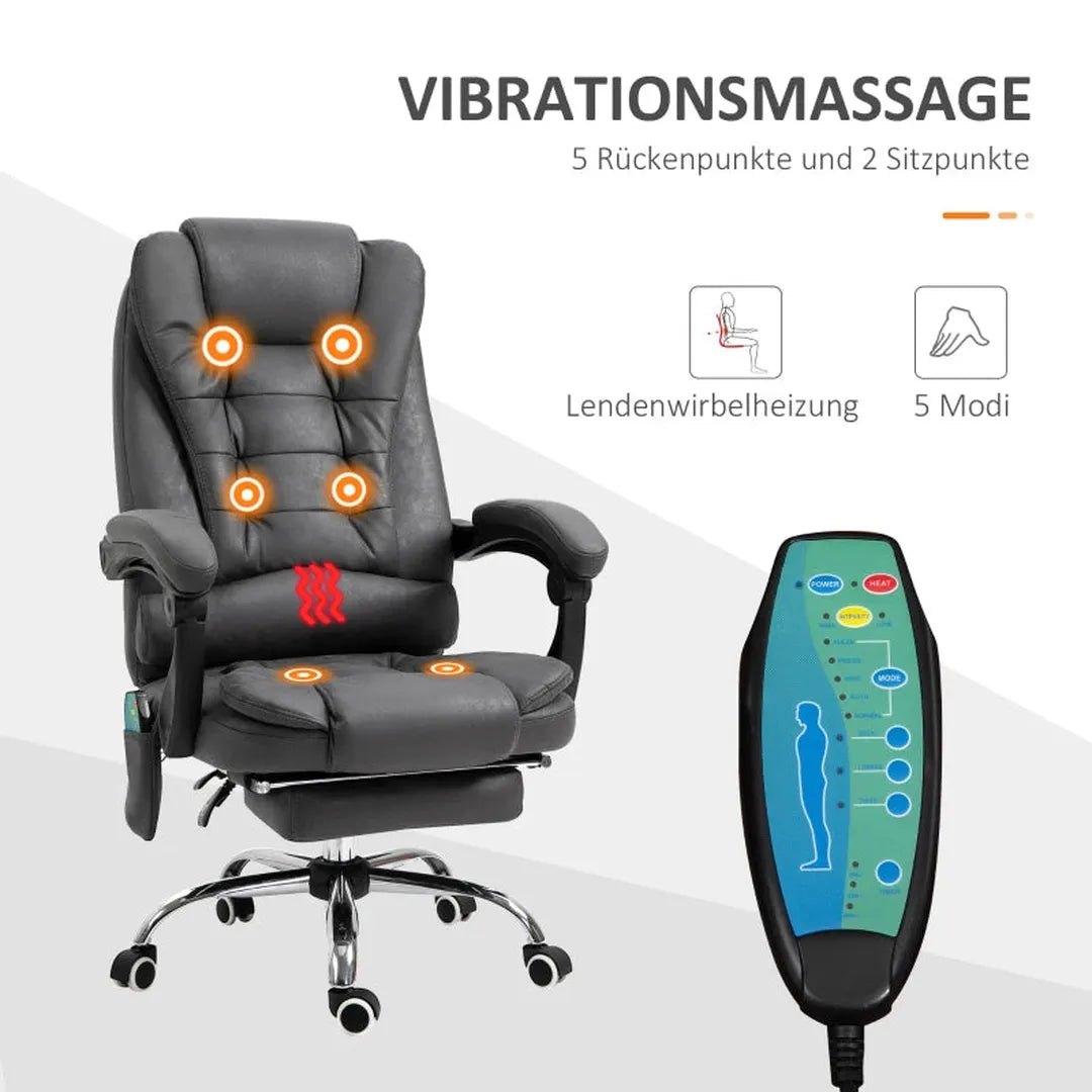 Bureaustoel met massagefunctie – verstelbare rugleuning en verwarmingsfunctie – inklapbaar – met afstandsbediening – zwart