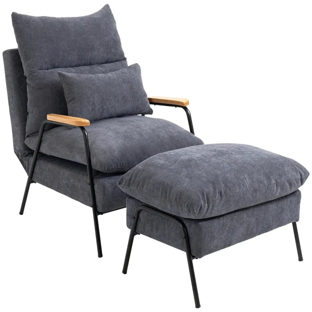 Fauteuil met voetenbank en kussen – stofbekleding – 68 x 91,5 x 88 cm