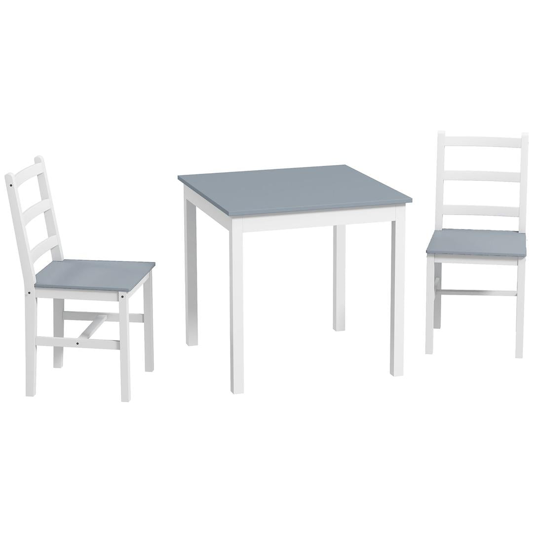 Eettafelset voor 2 Personen – 1 Tafel, 2 Stoelen van Grenenhout – Wit en Grijs