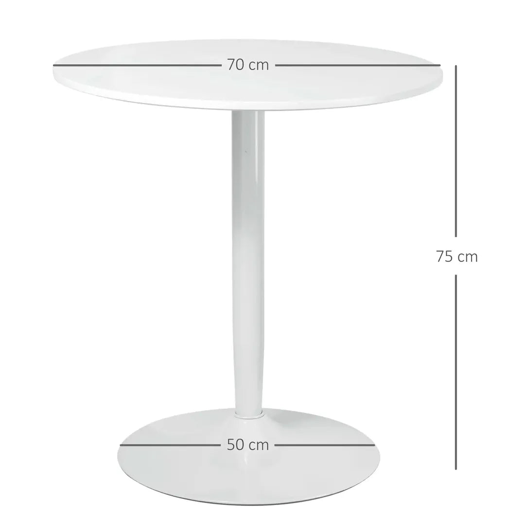 Eettafel voor 2 Personen – Rond Tafelblad Ø80 cm van MDF en Staal, Antislip, Wit, 75 cm Hoog