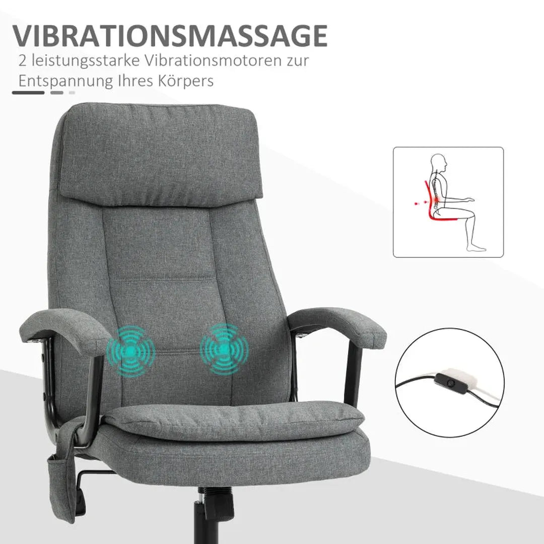 Bureaustoel draaibaar met massagefunctie – Verstelbare werkstoel met armleuningen – Grijs 63x70x112-121 cm