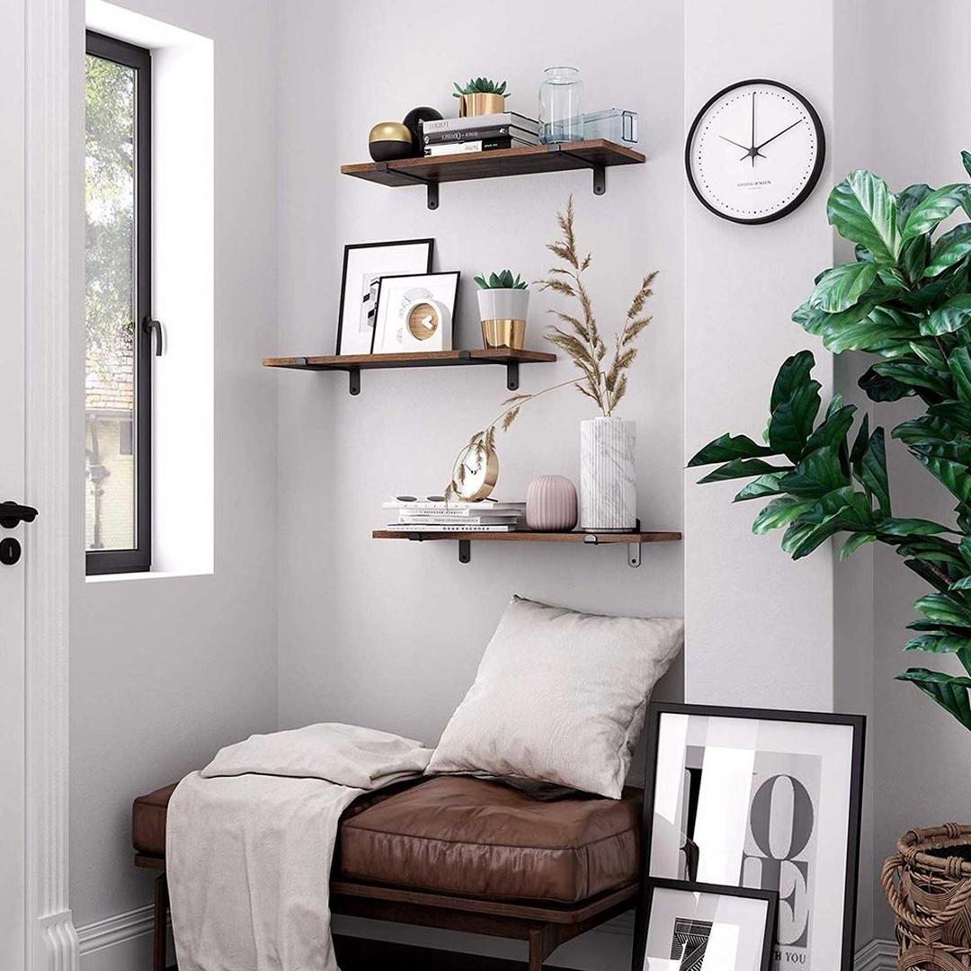 Set van 2 Houten Wandplanken – 60 × 20 × 7 cm – Retro Wandrekken met Max. 15 kg Draagvermogen per Plank