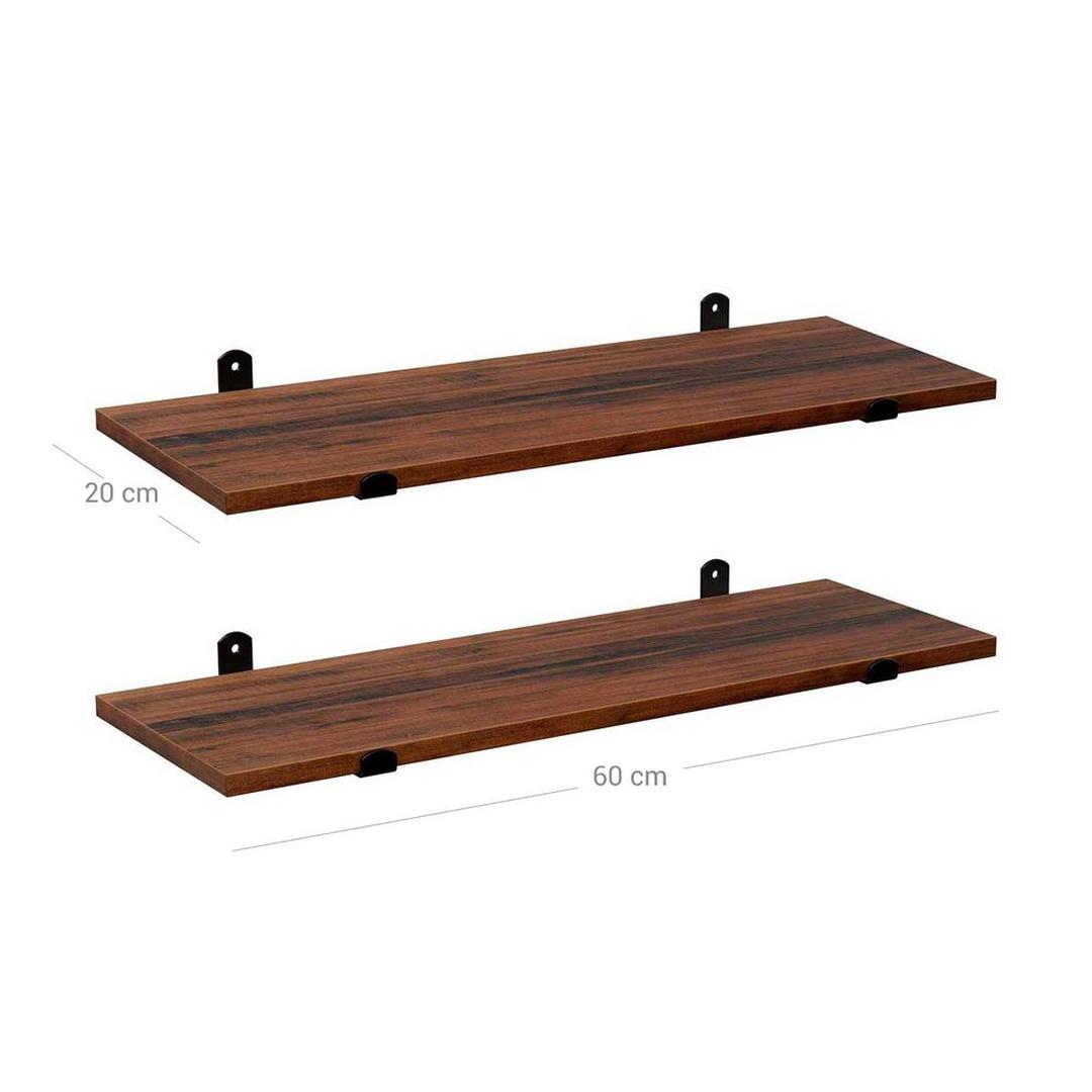 Set van 2 Houten Wandplanken – 60 × 20 × 7 cm – Retro Wandrekken met Max. 15 kg Draagvermogen per Plank