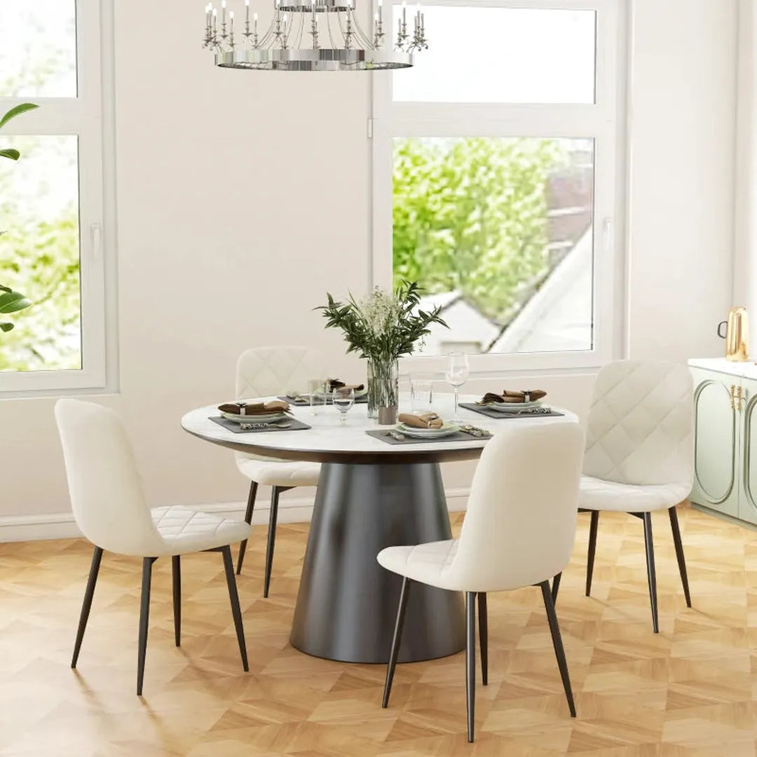 Set van 4 gestoffeerde keukenstoelen – hoge rugleuning – stalen poten – fluwelen stof