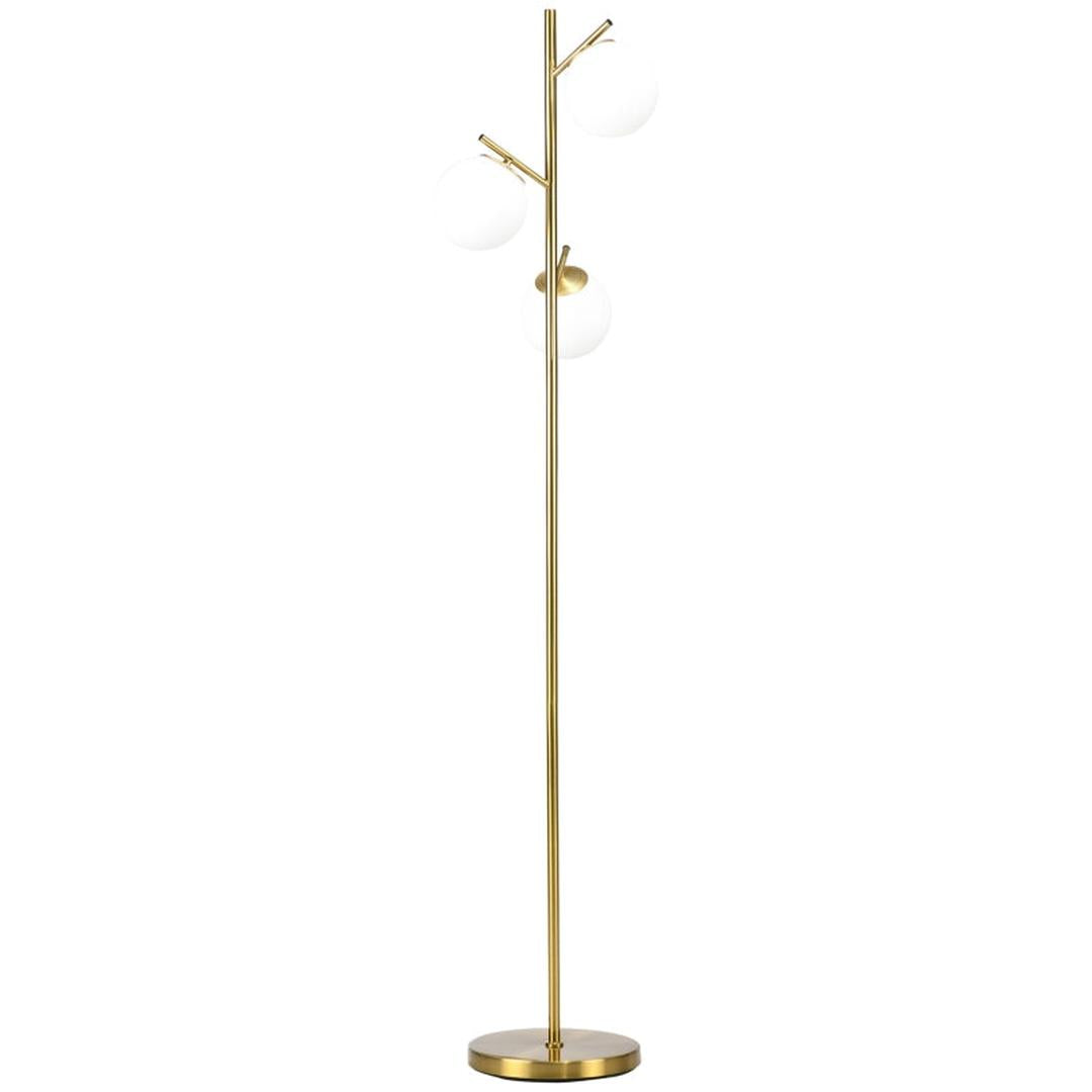 Staande lamp met 3 glazen kapjes – E27 fitting – voetschakelaar – zwart