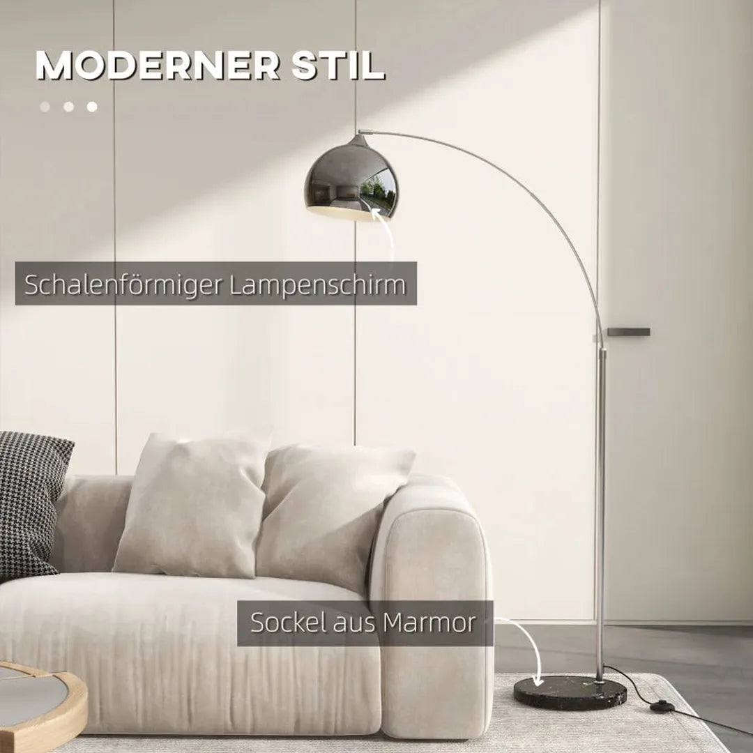 Boogstaande lamp – in hoogte verstelbaar – voetschakelaar – voet in marmerlook – 170-180 cm-Zilver