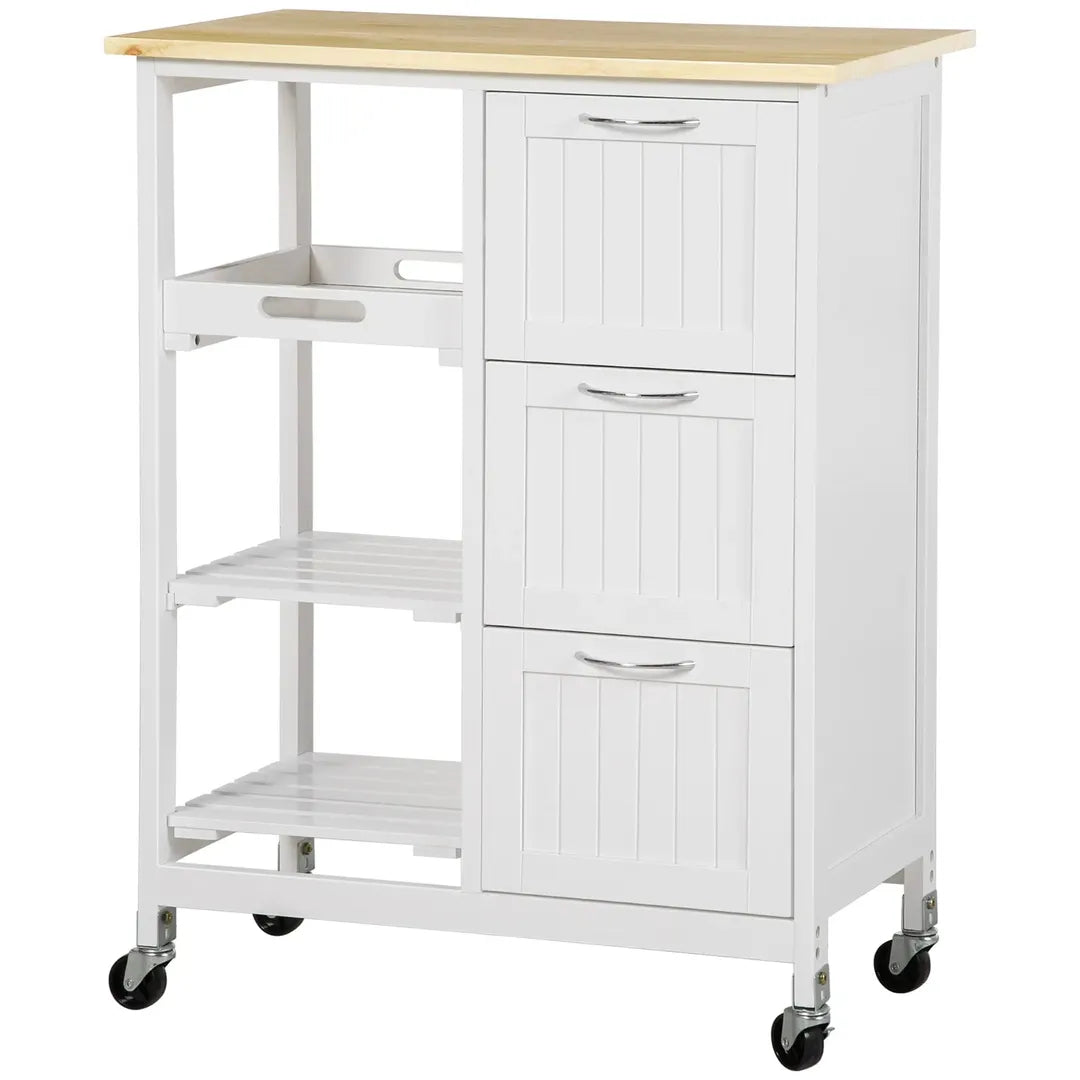 Keukentrolley met 1 Kruidenrek en 1 Handdoekhouder – 109 x 40 x 89 cm, Witte Servierwagen op Wielen