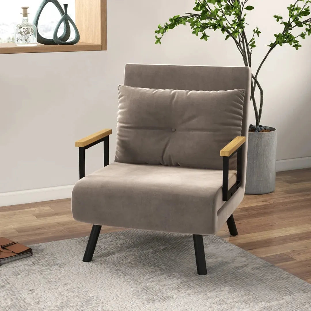 Relaxfauteuil Scandinavisch design – verstelbare rugleuning – inclusief gestikte kussen – zwart/naturel