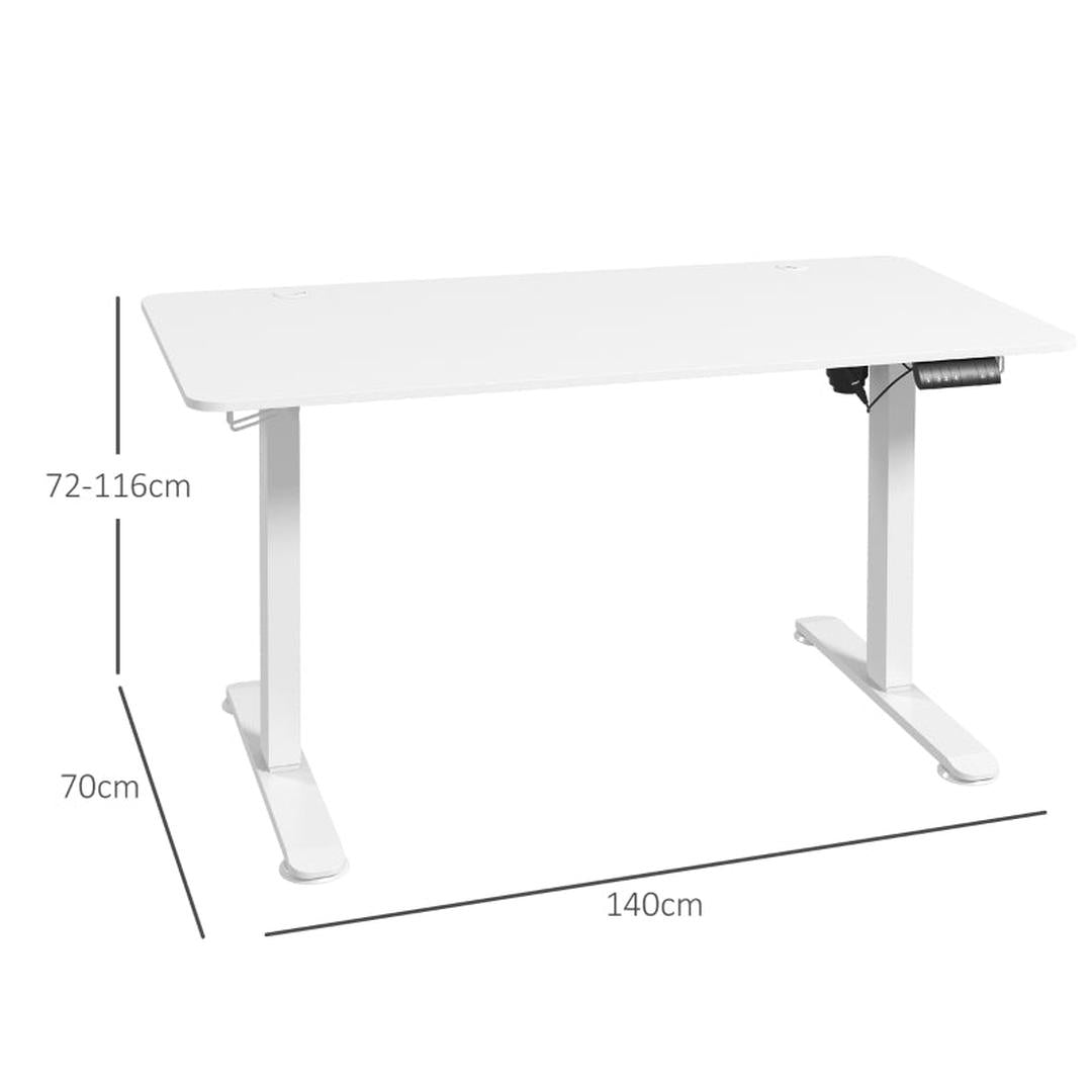 Elektrisch verstelbaar bureau wit – 140x70 cm zit-sta tafel met 4-geheugenstand, 4-delige tafelblad, anti-bots en oververhittingsbescherming