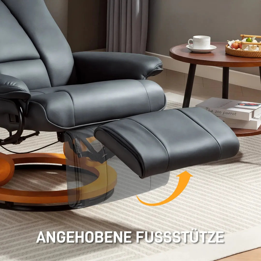 Relaxfauteuil met Ligfunctie – Draaibaar – Kunstleer Zwart – Stalen Frame – Max. 150 kg
