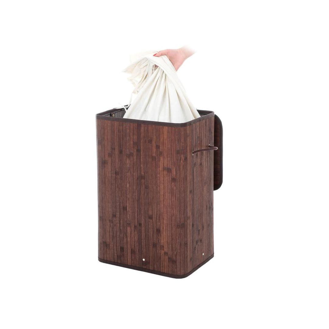 Bamboe Wasmand van 72 L – Wasbox met Deksel en Uitneembare Stoffen Waszak, 40 × 30 × 60 cm