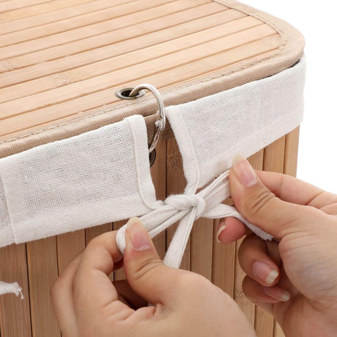 Bamboe Wasmand van 72 L – Wasbox met Deksel en Uitneembare Stoffen Waszak, 40 × 30 × 60 cm