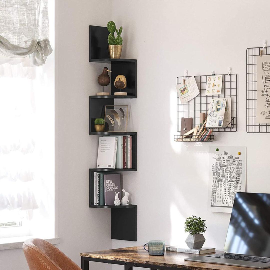 Zwevend Hoekwandrek in Houtlook – Ruimtebesparende Wandplank voor Woonkamer, Keuken of Slaapkamer