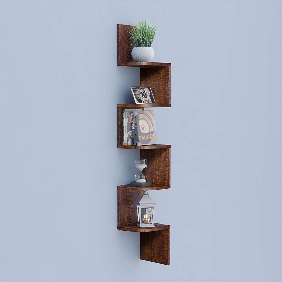 Zwevend Hoekwandrek in Houtlook – Ruimtebesparende Wandplank voor Woonkamer, Keuken of Slaapkamer