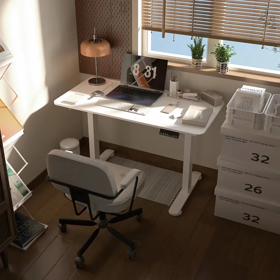 In hoogte verstelbaar sta-bureau – elektrisch zit-sta bureau met geheugenfunctie, 120 × 60 × 72–116 cm, wit