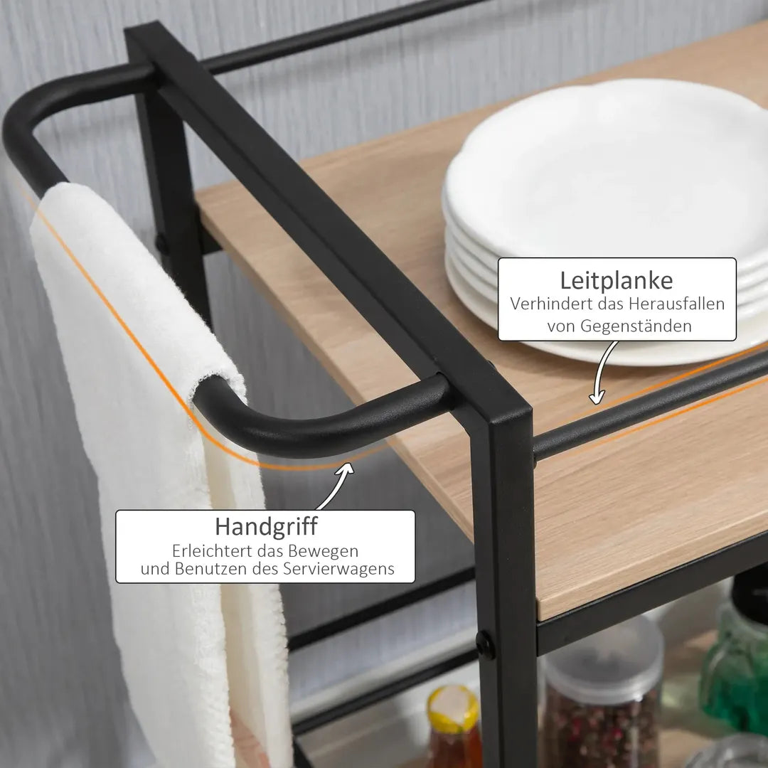 Keukenwagen met 4 legplanken en 4 haken – op wielen – Wit – 40 × 19 × 90 cm