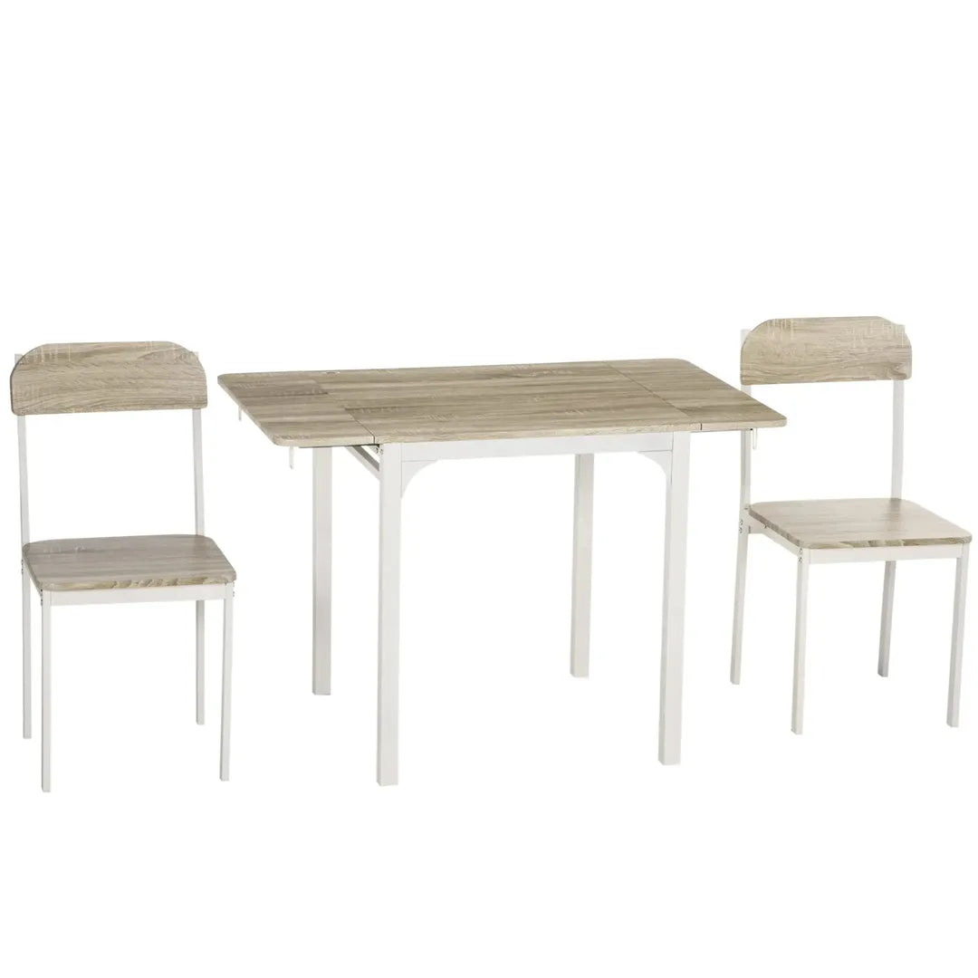 Eettafelset voor 2 Personen – 1 Tafel, 2 Stoelen van Grenenhout – Wit en Grijs